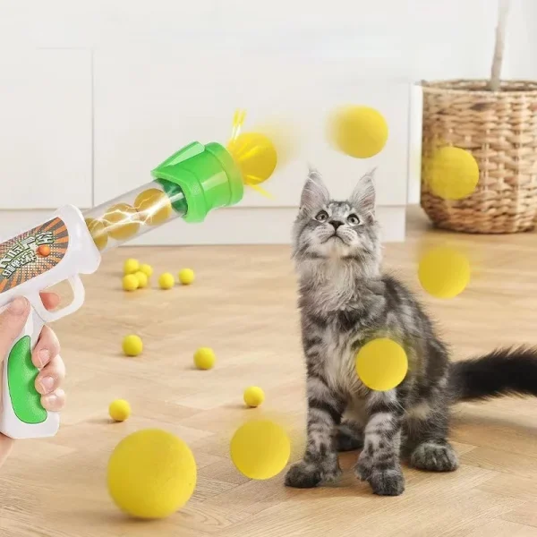 Interactive Cat Toy Shooter Gun with Plush Pompoms