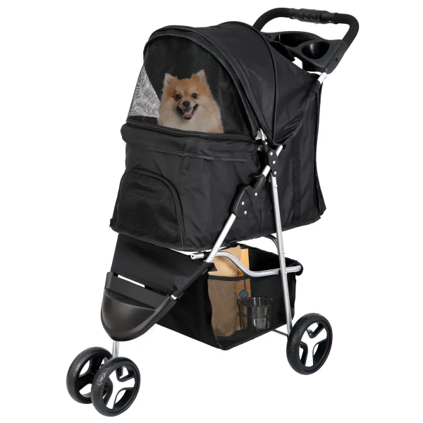 3-Wheel Foldable Pet Stroller for Dogs & Cats