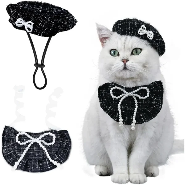2PCS Cat Beret & Bowtie Set – Princess Costume for Pets