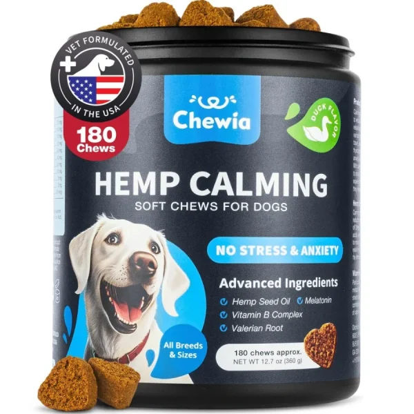 Hemp Calming Chews for Dogs – Anxiety Relief Treats with Melatonin & Chamomile