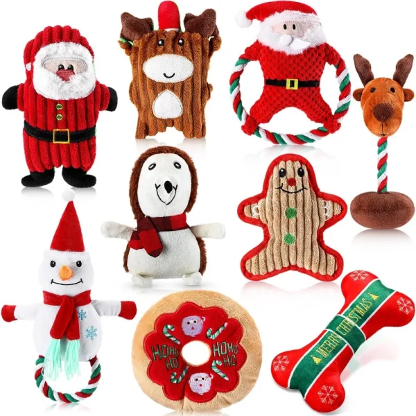 9-Pack Christmas Dog Toys – Plush Squeaky Chew Toys