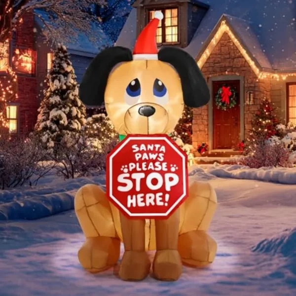 4FT Christmas Dog Inflatable Decoration with LED Lights – Holiday Yard Decor